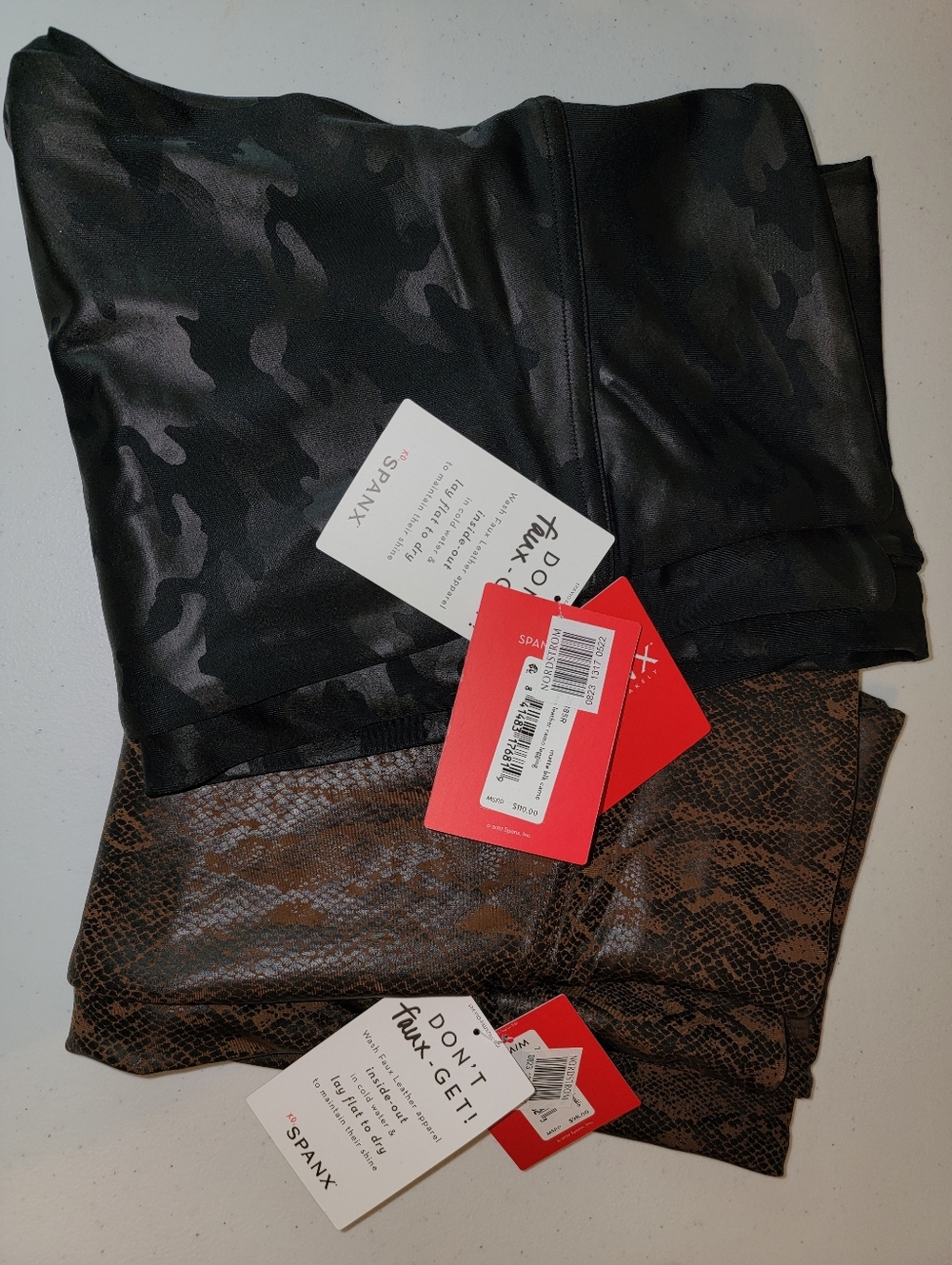 NWT SPANX Faux Leather Camo & Snake Print Leggings Duo (2 PAIR)